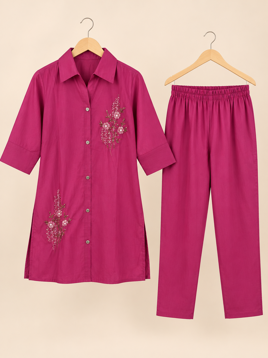 Rani Pink Beadwork Muslin Co-ord Set
