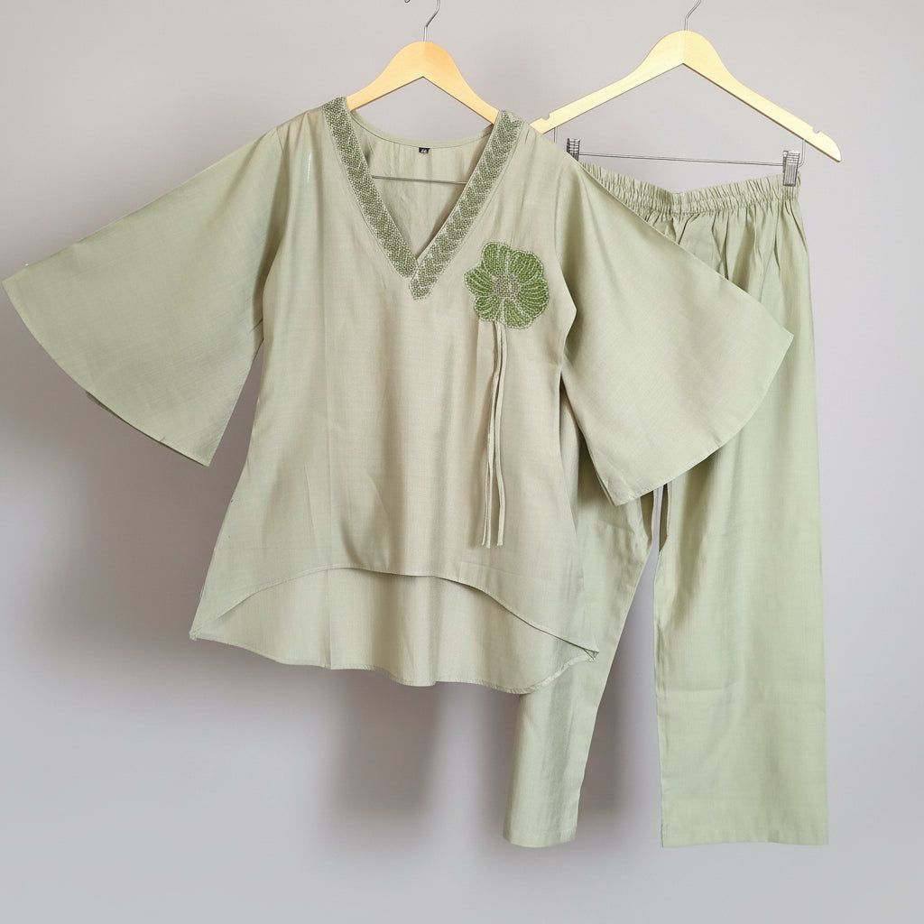 Sage Green Bloom Embellished Co-ord Set