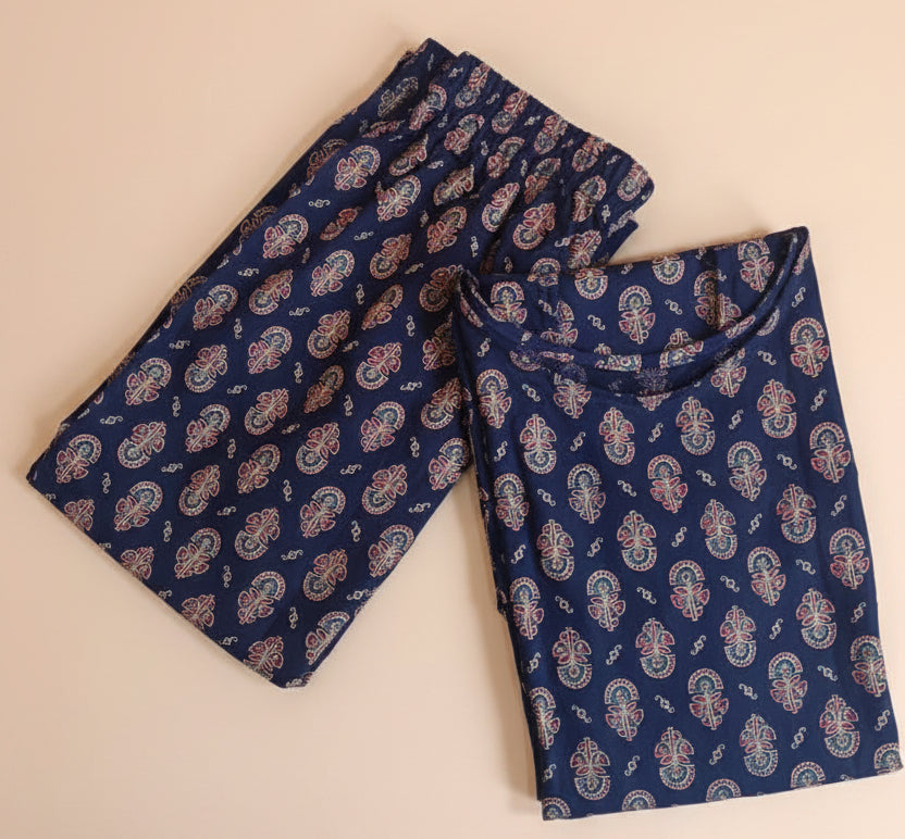Navy Blue Paisley Printed Cotton Co-ord Set