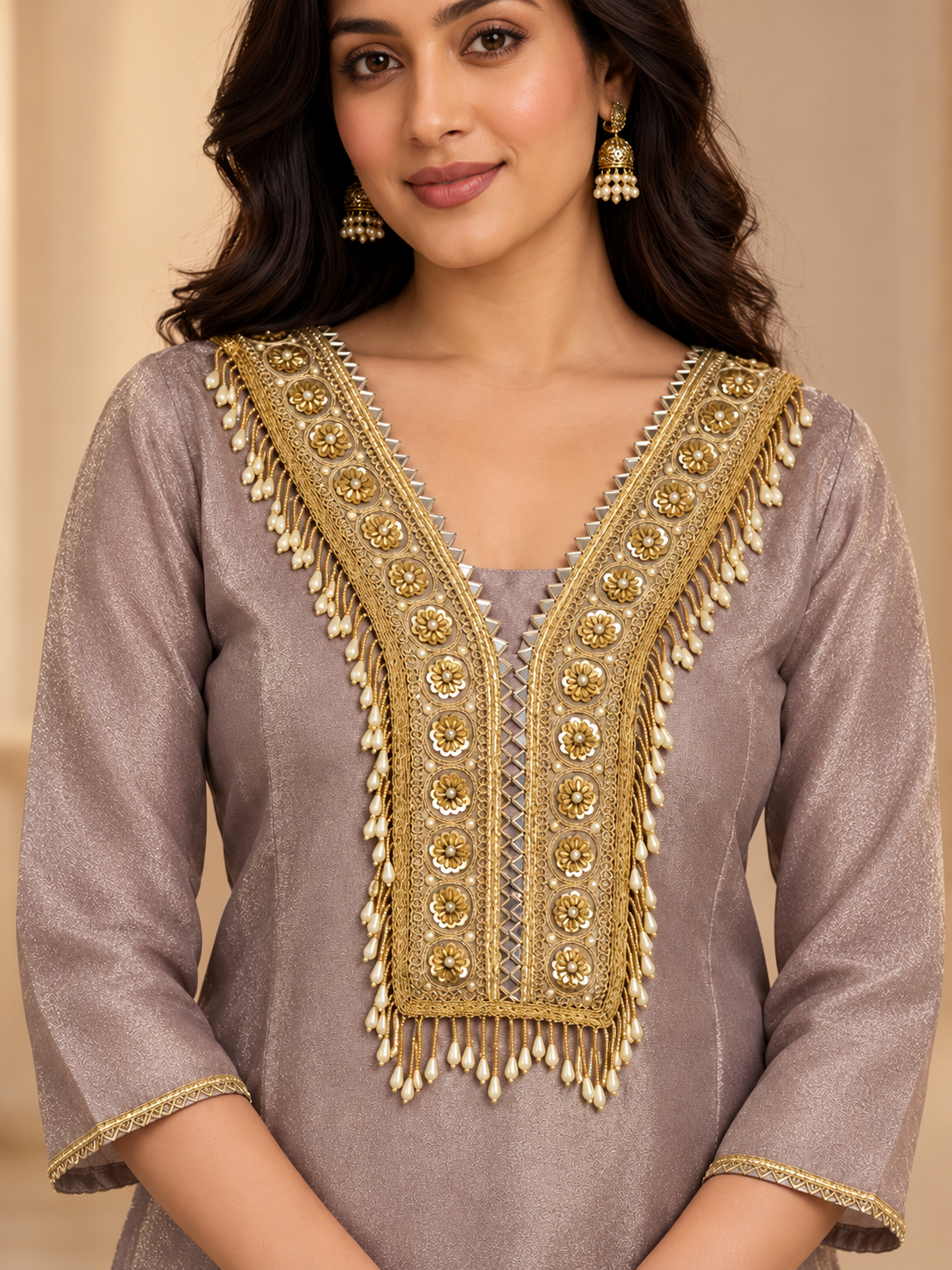 Purple Pink Gold Embellished Shimmer Co-ord Set