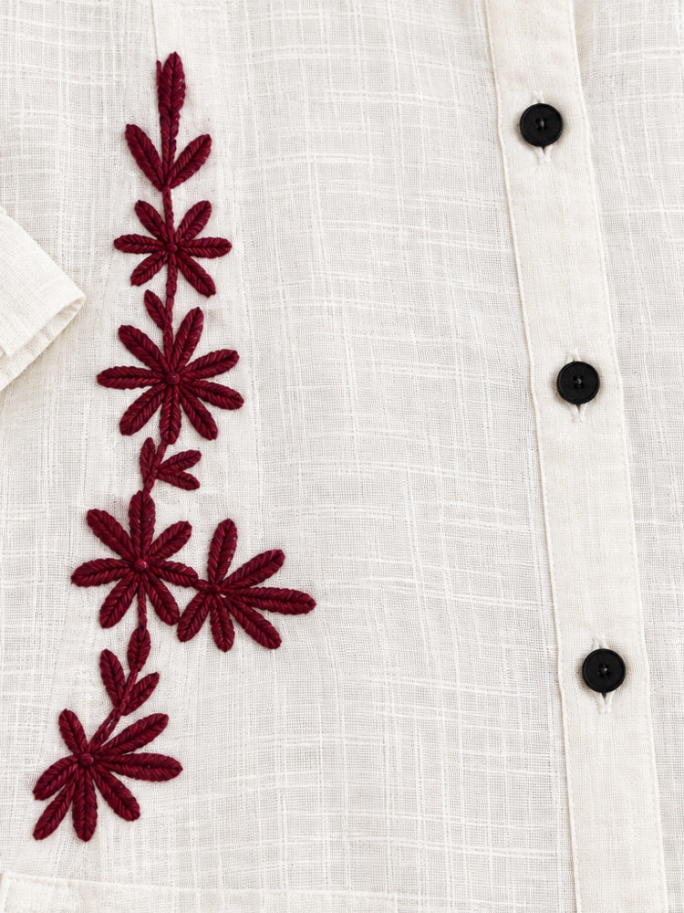 White Floral Embroidered Kurta Co-ord Set
