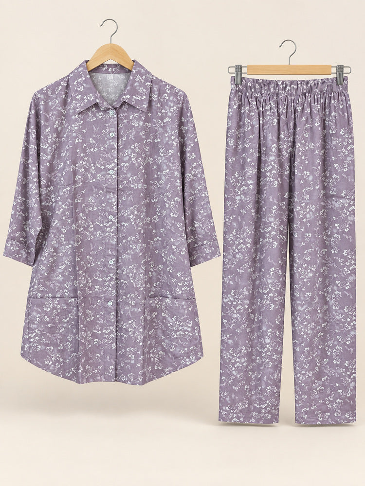 Lavender Floral Print Rayon Co-ord Set