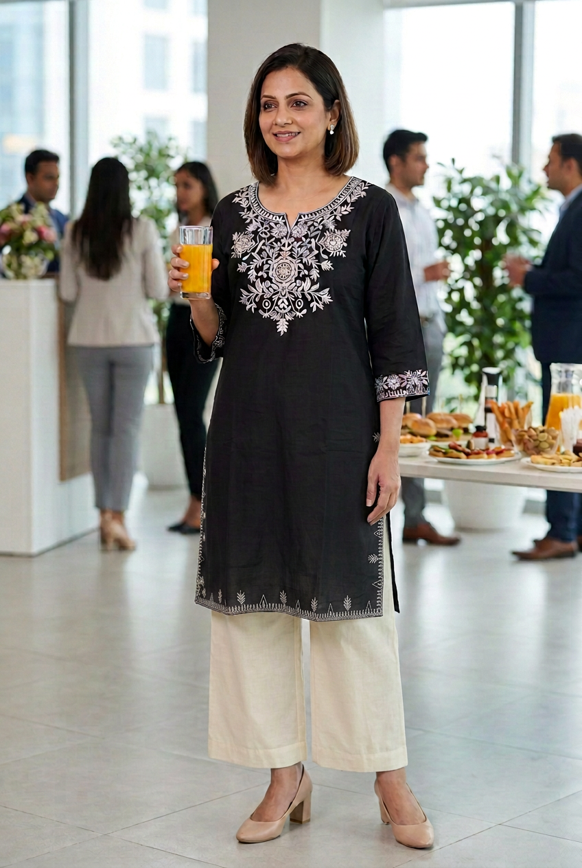 Black Floral Embroidered Kurta Co-ord Set