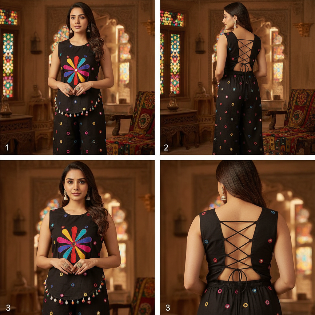 Multi-pose Model Collage - Black Floral Co-ord Set