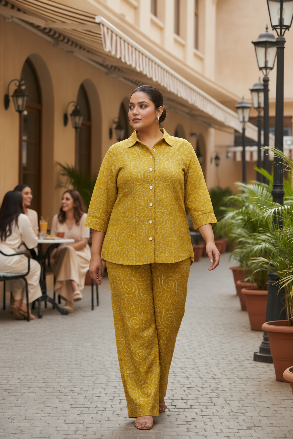 Olive Green Bandhani Print Shirt Co-ord Set