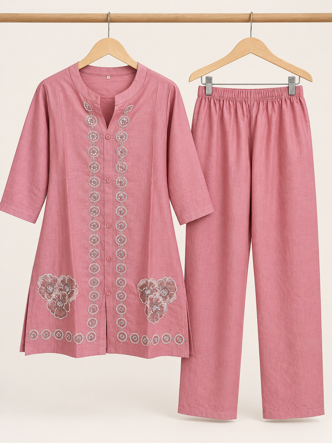 Dusty Rose Beadwork Cotton Matty Co-ord Set