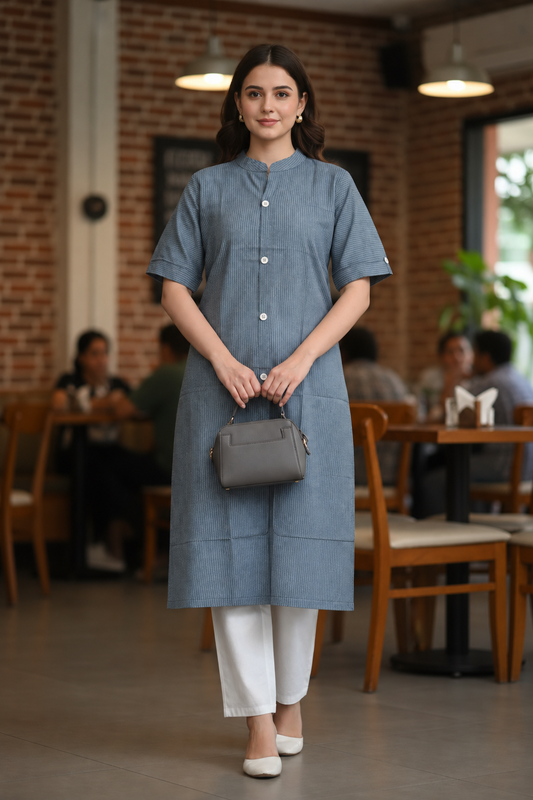 Grey Striped Cotton Co-ord Set