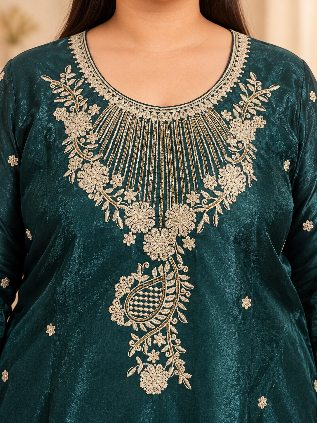 Emerald Green Zari Embroidered 3-Piece Set