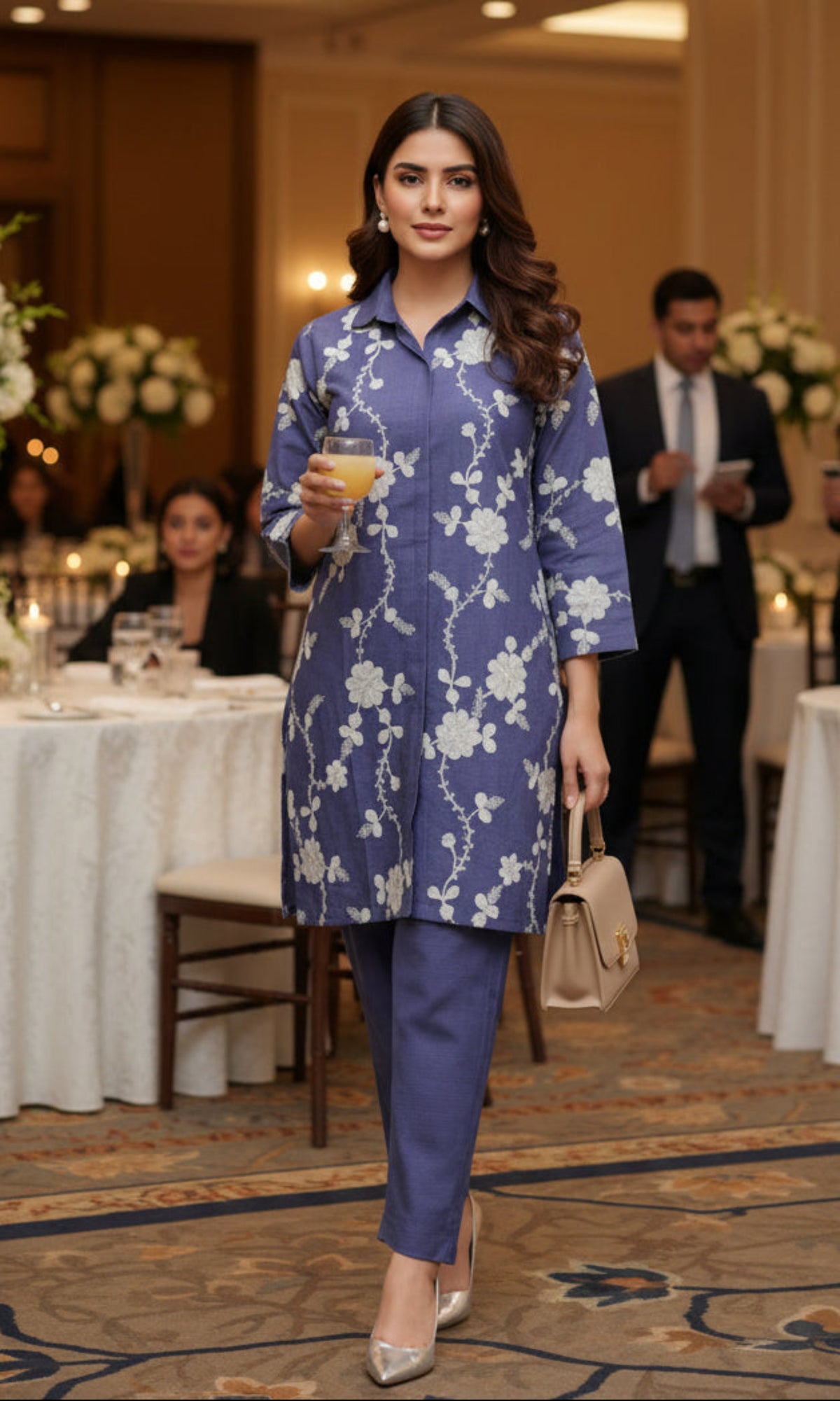 Purple Floral Embroidery Co-ord Set