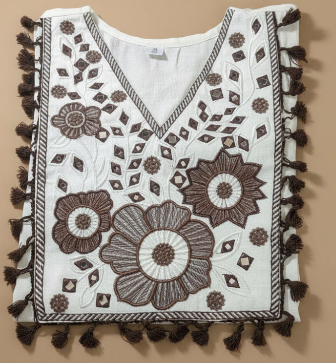 Beige and Coffee, Khadi Cotton Embroidered Cord Set