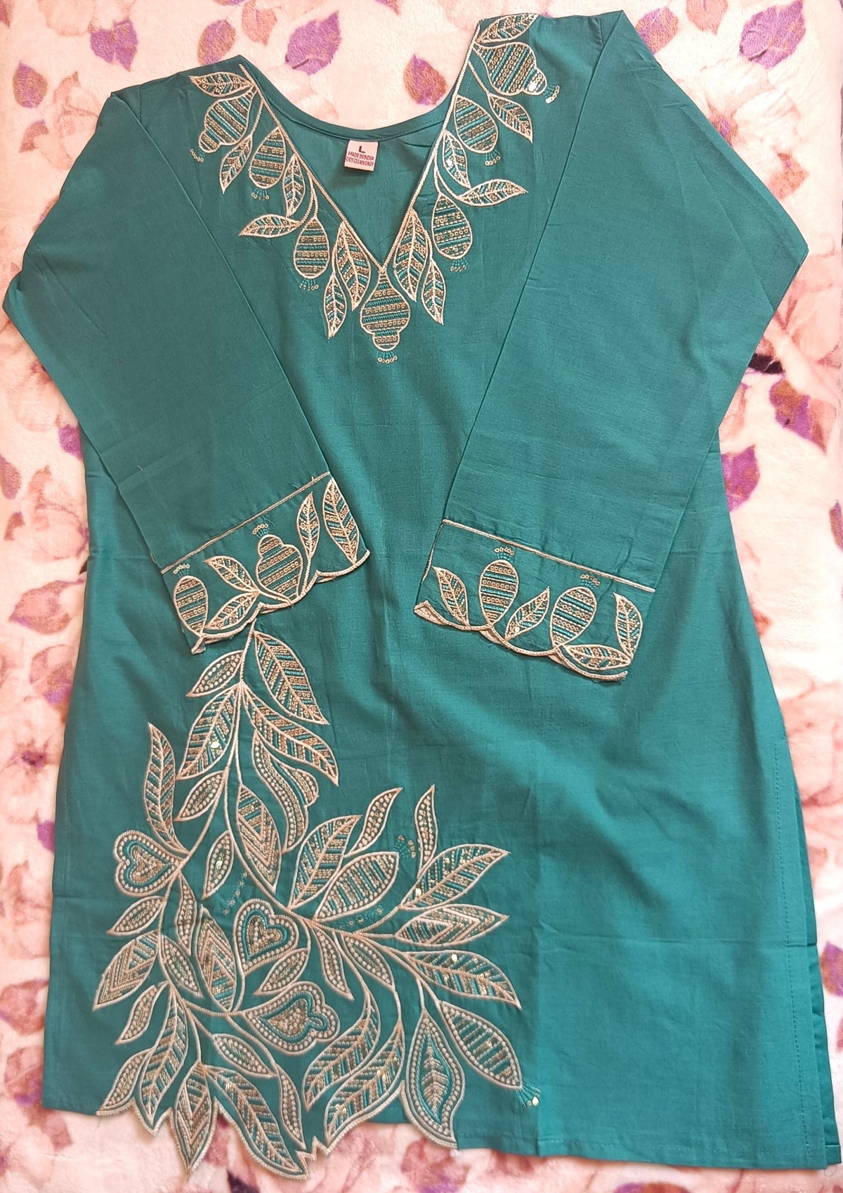 Teal Green Leaf Embroidered Co-ord (cord) Set