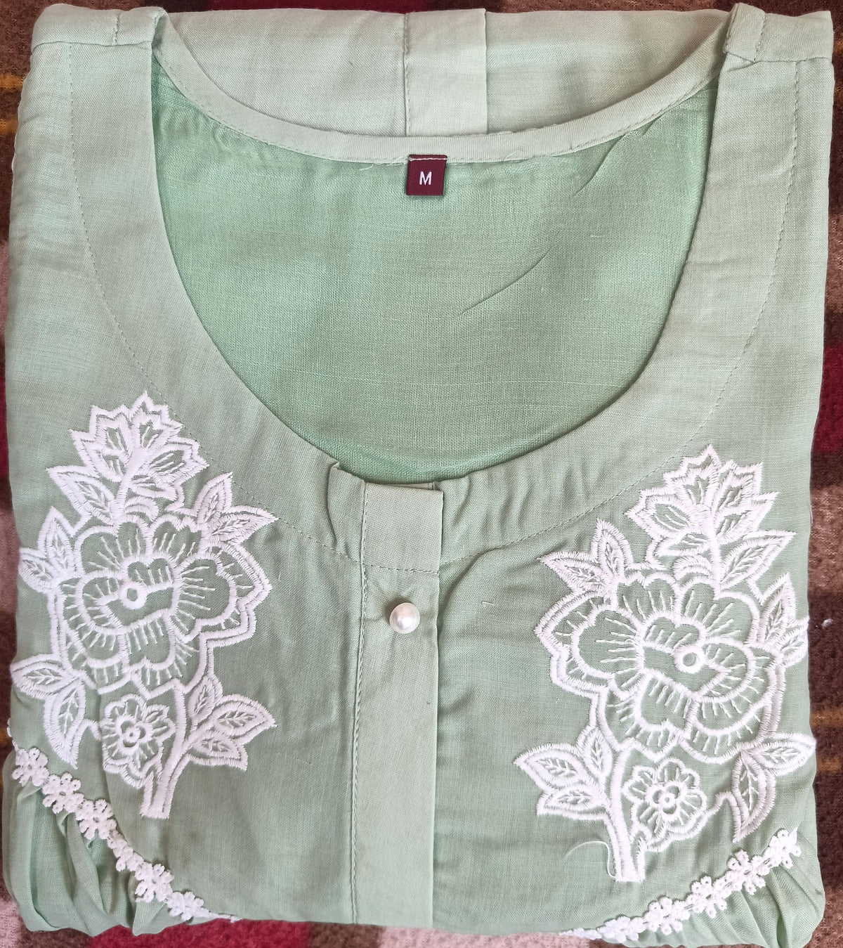 Mint Green Floral Embroidered Cotton Co-ord Set
