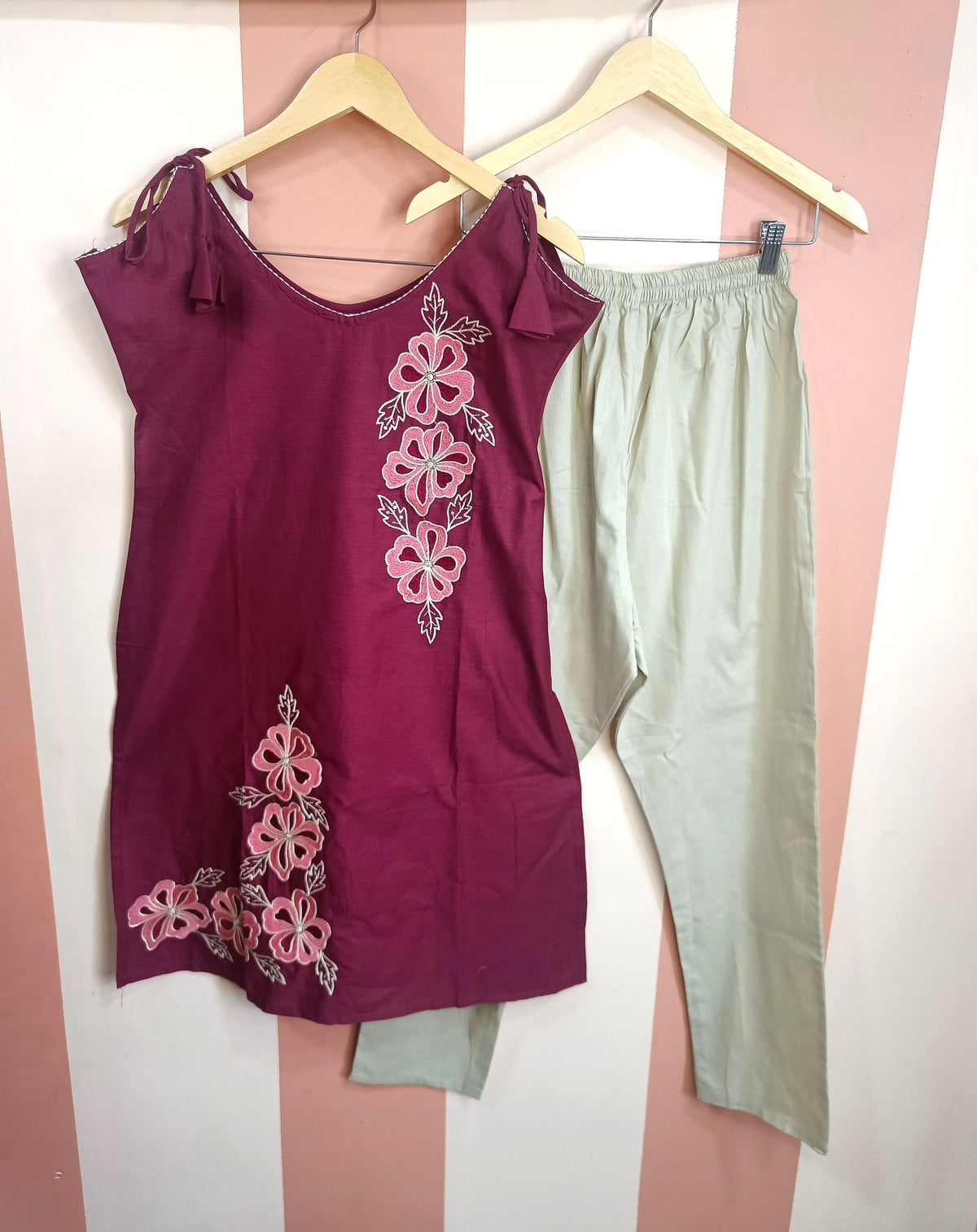 Maroon Floral Tie-Up Co-ord Set