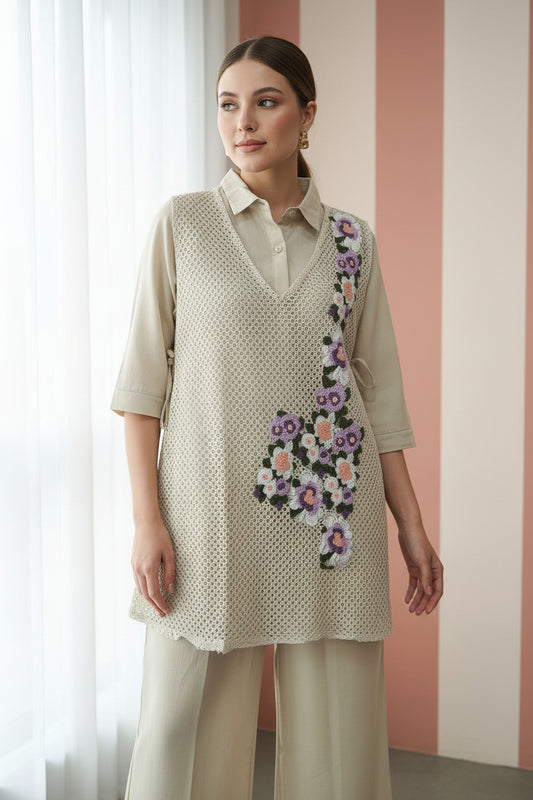 Ivory Floral Crochet Layered Cotton Co-ord Set