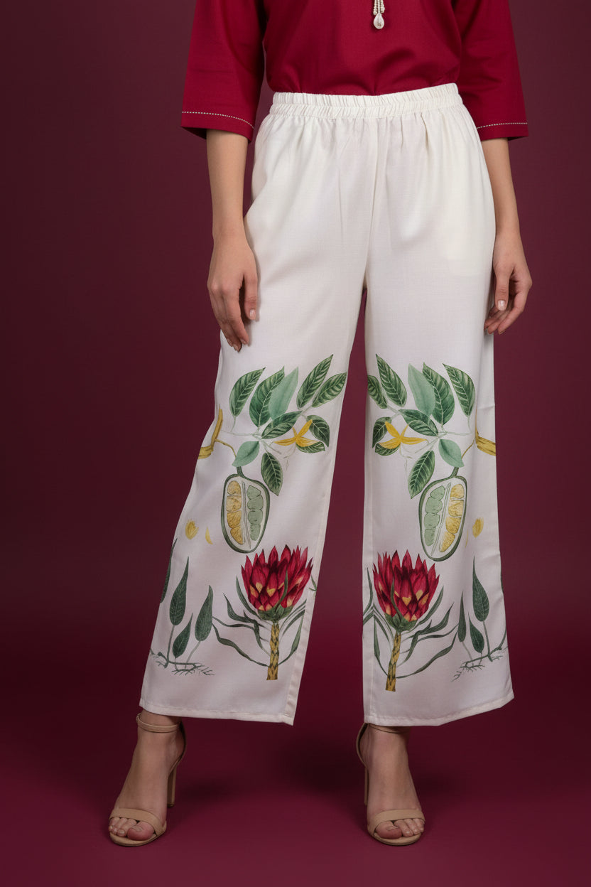 Maroon and Off-White, Printed bottom Vertical Silk Cord set