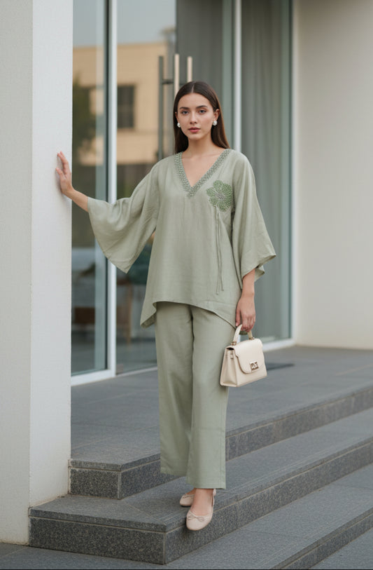 Sage Green Bloom Embellished Co-ord Set