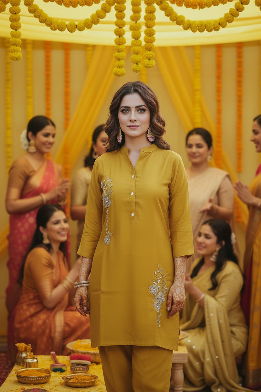 Mustard Yellow Embellished Co-ord Set
