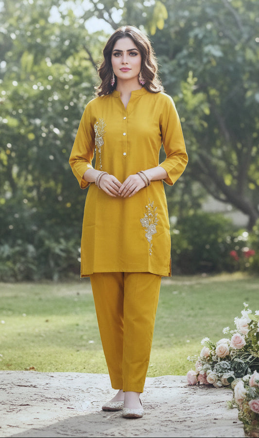 Mustard Yellow Embellished Co-ord Set