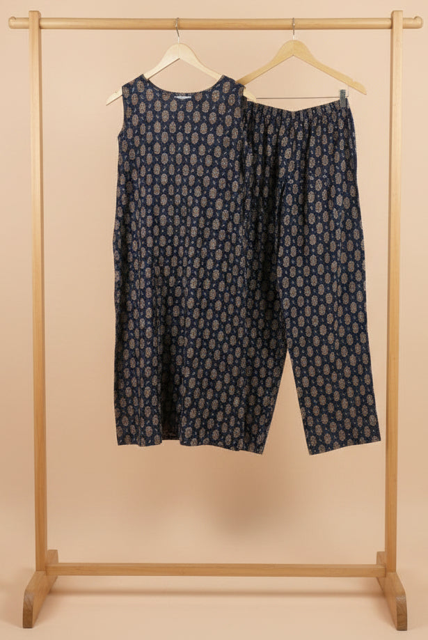 Navy Blue Paisley Printed Cotton Co-ord Set