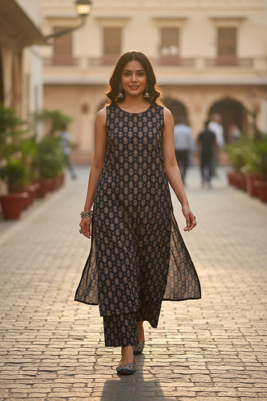 Navy Blue Paisley Printed Cotton Co-ord Set