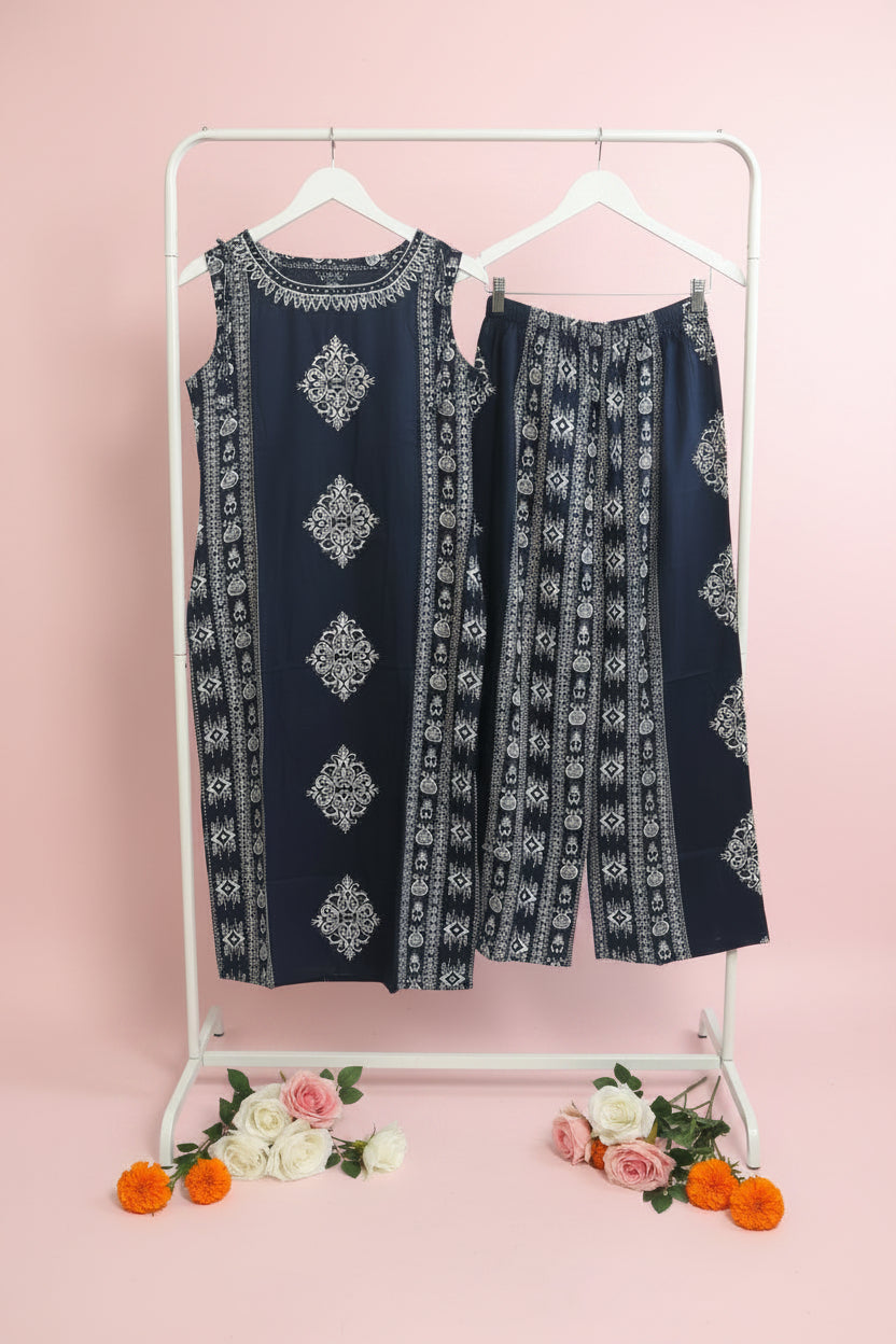Navy Blue Ethnic Print Co-ord Set