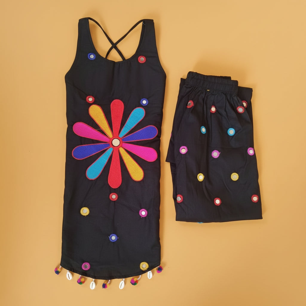 Black Floral Embroidered Indo-Western Co-ord Set