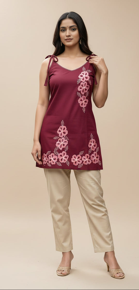 Maroon Floral Tie-Up Co-ord Set
