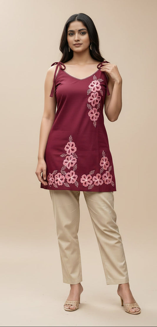 Maroon Floral Tie-Up Co-ord Set