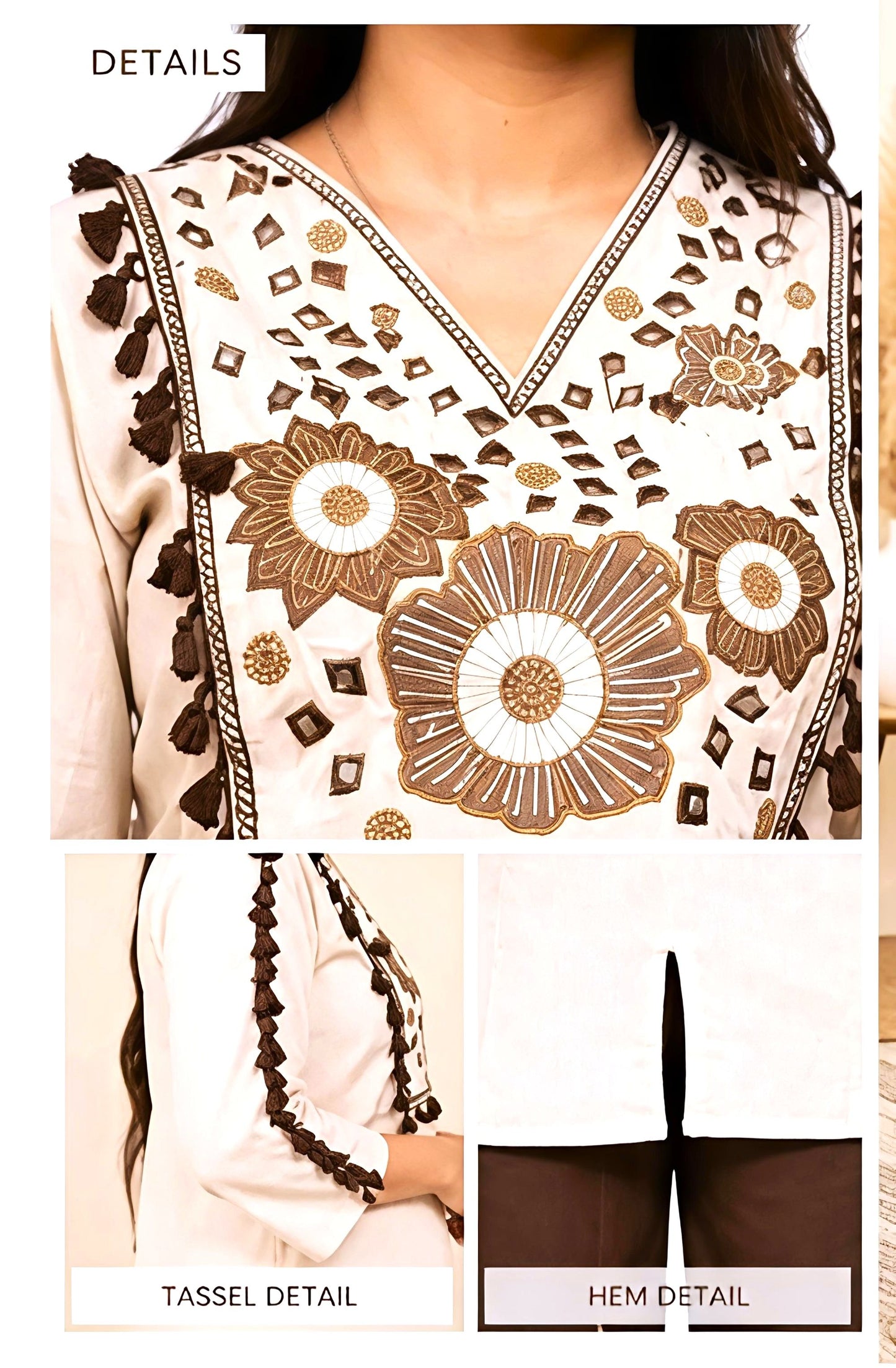 Beige and Coffee, Khadi Cotton Embroidered Cord Set