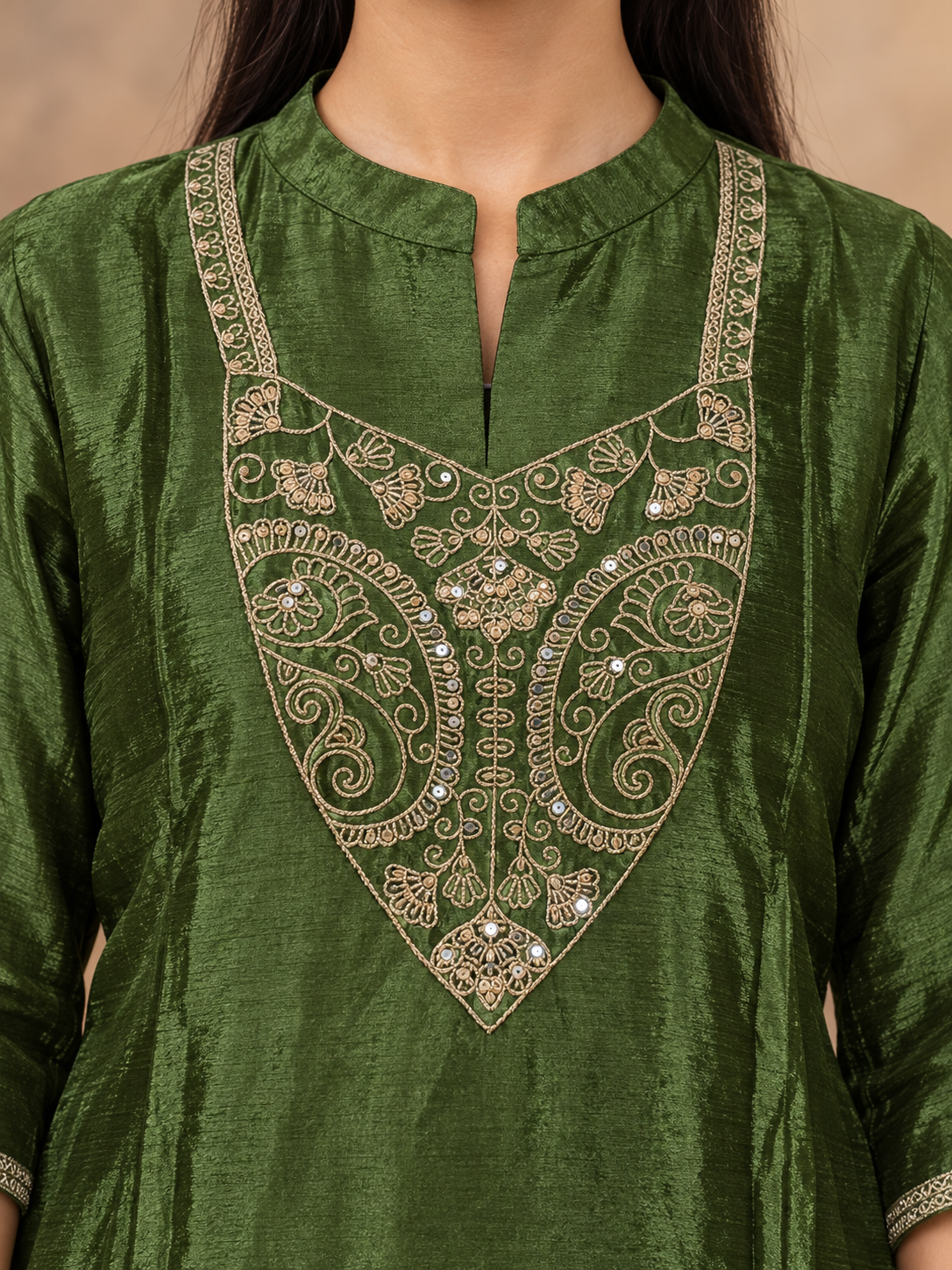 Mehendi Green Paisley Embroidered Kurta Set