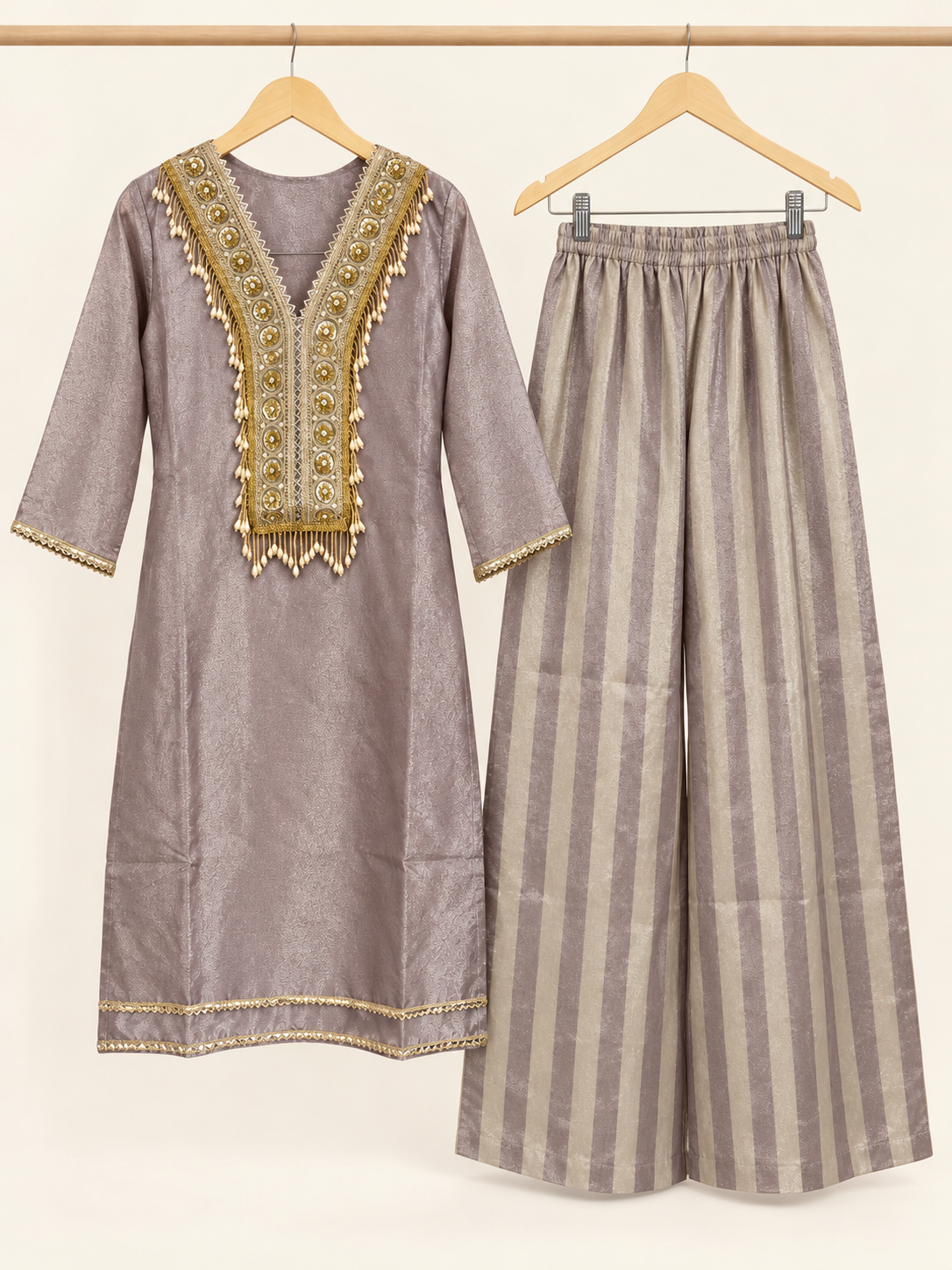 Purple Pink Gold Embellished Shimmer Co-ord Set