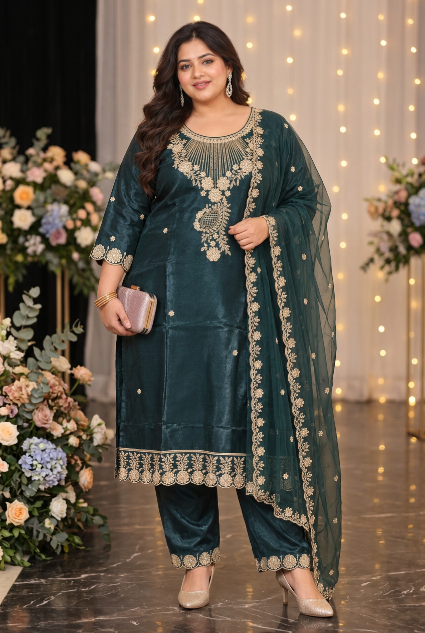 Emerald Green Zari Embroidered 3-Piece Set