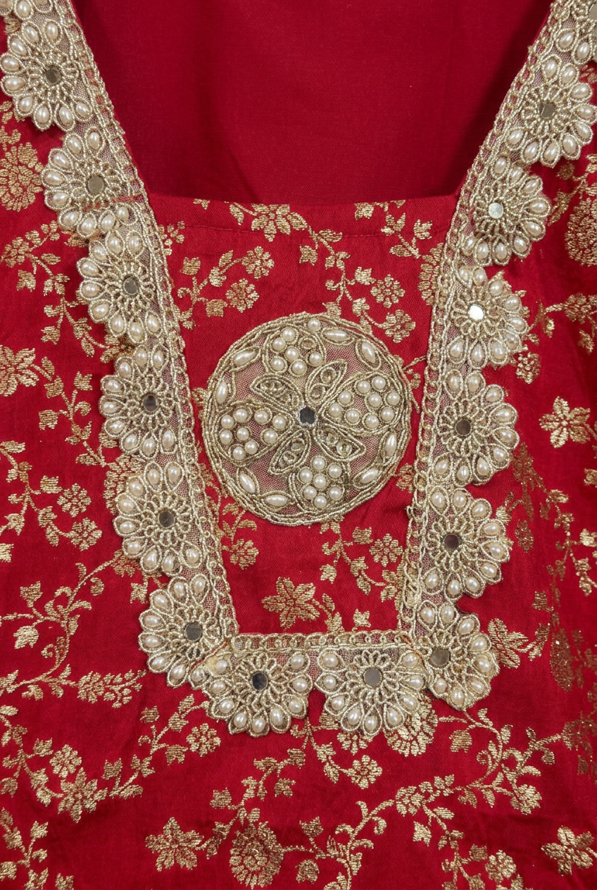 Dark Red Zari Brocade 3-Piece Set