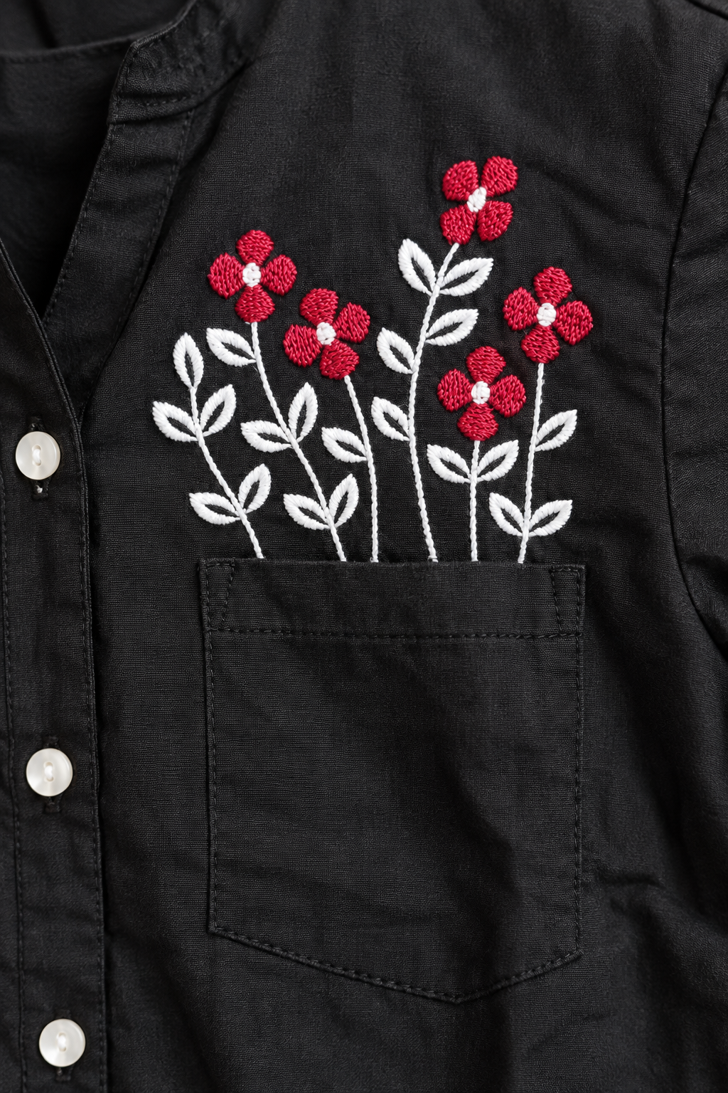 Black Floral Pocket Embroidered Co-ord Set