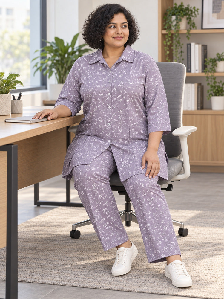 Lavender Floral Print Rayon Co-ord Set
