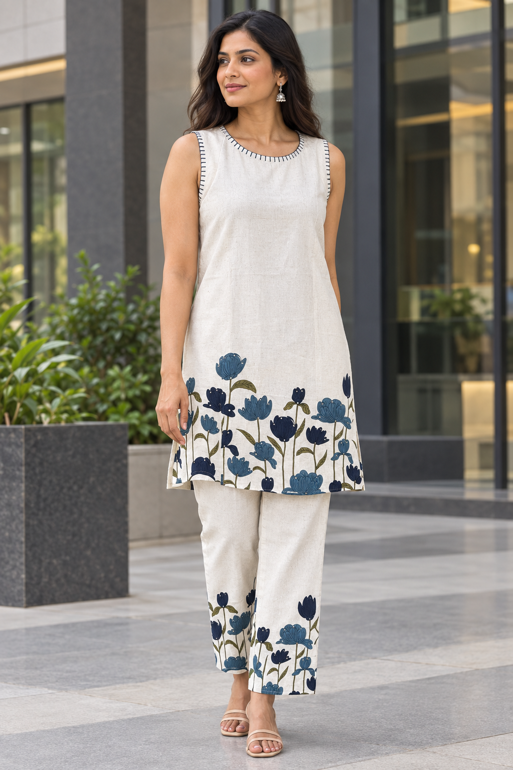 Blue Tulip Print Sleeveless Co-ord Set