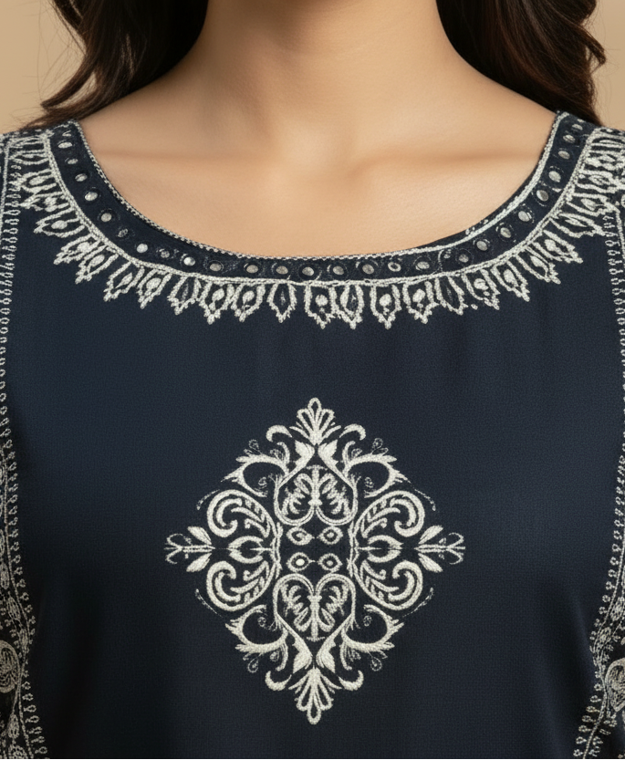 Navy Blue Ethnic Print Co-ord Set