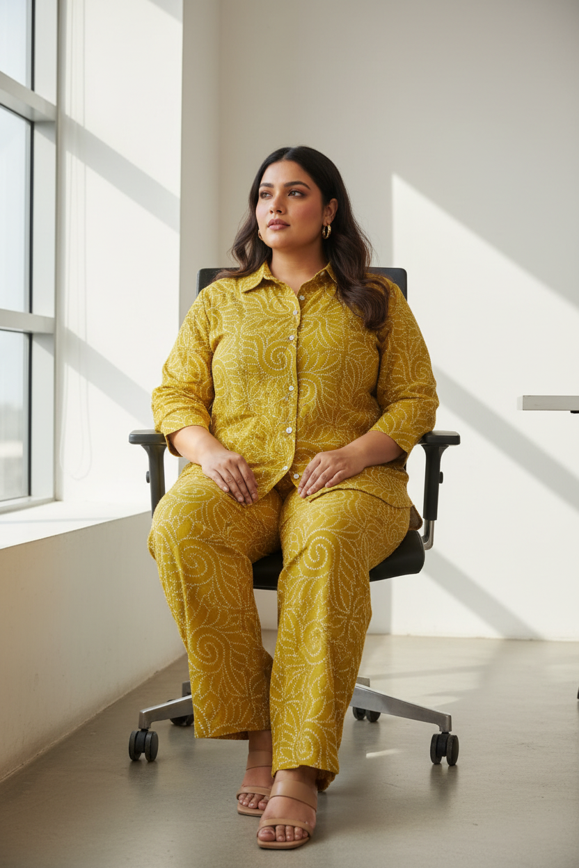 Olive Green Bandhani Print Shirt Co-ord Set