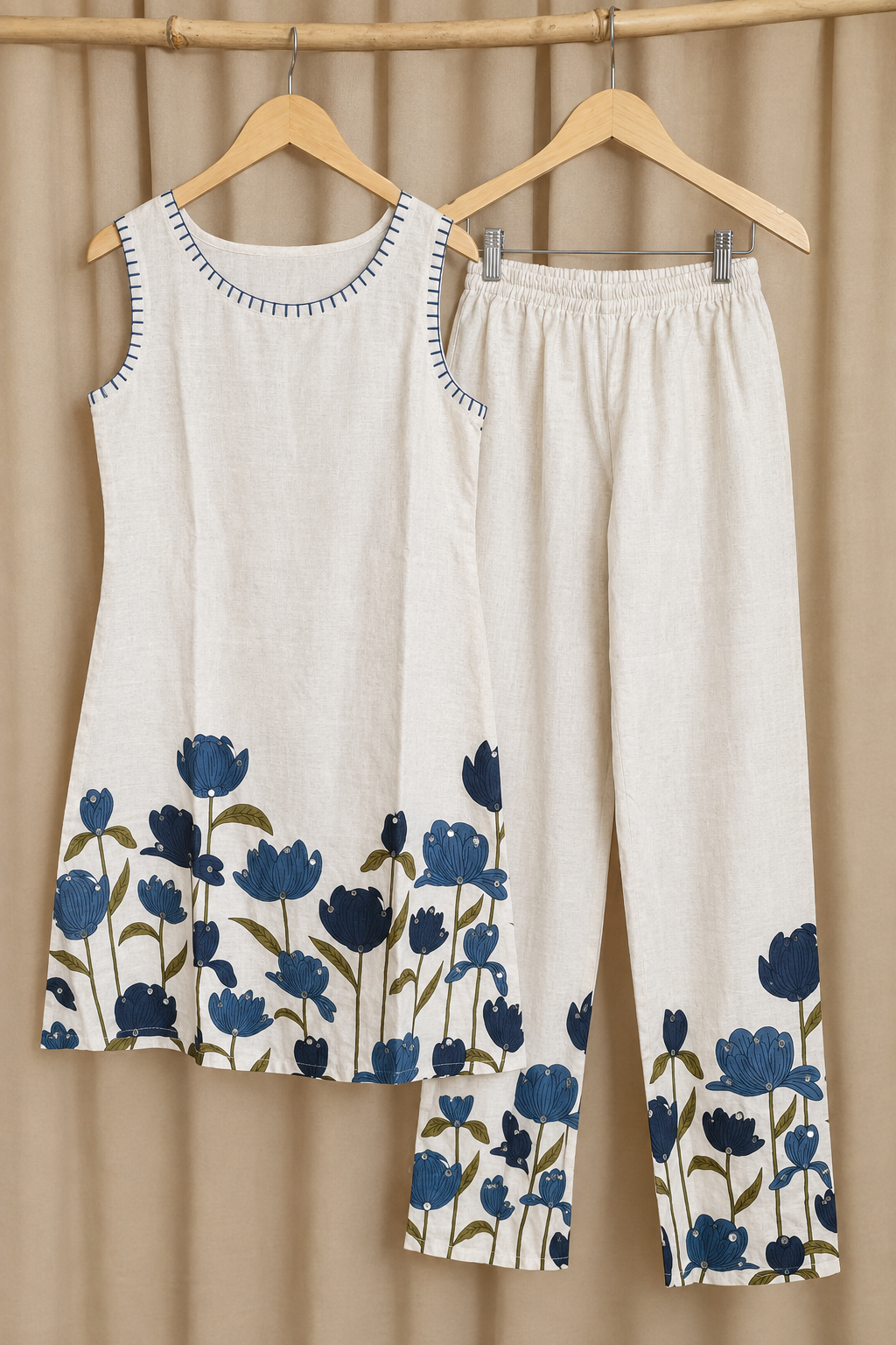 Blue Tulip Print Sleeveless Co-ord Set